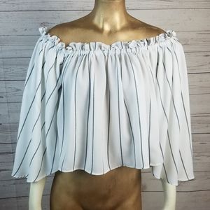 Sundays the Label Striped Cropped Off Shoulder Top